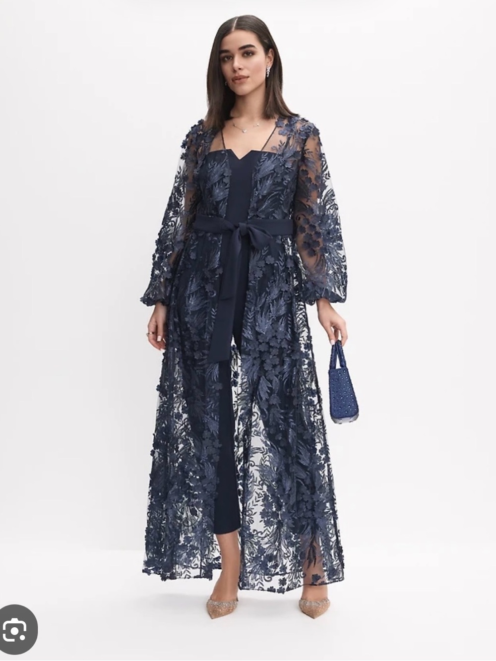 MELANIE LYNE Floral Appliqué Jumpsuit 💙 Navy Sz 4. BNWT
